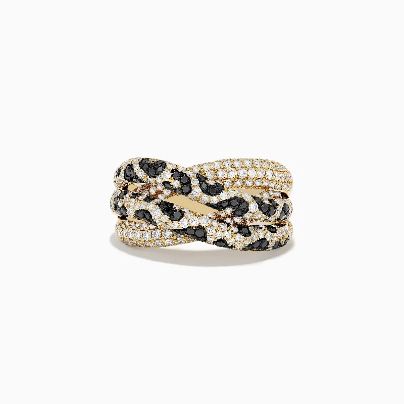 Celtic women's rings -Signature 14K Yellow Gold Black Diamond Spot Crossover Ring