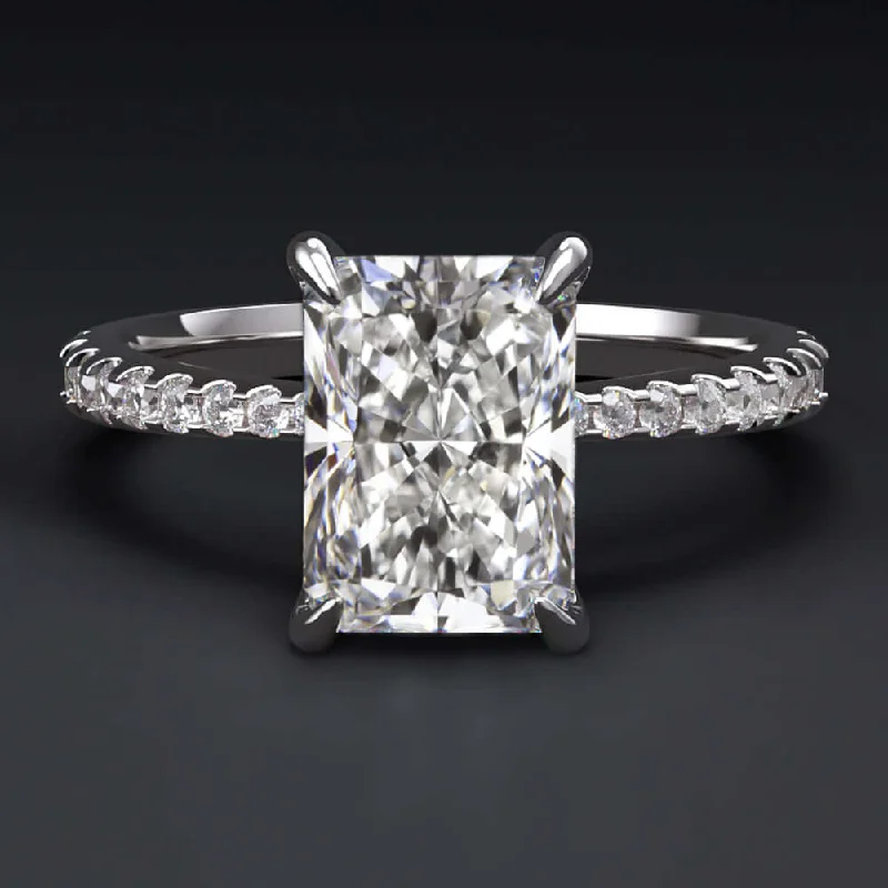 Rigid Engagement Rings -1.70ct LAB CREATED DIAMOND ENGAGEMENT RING CERTIFIED G VS1 RADIANT CUT THIN BAND