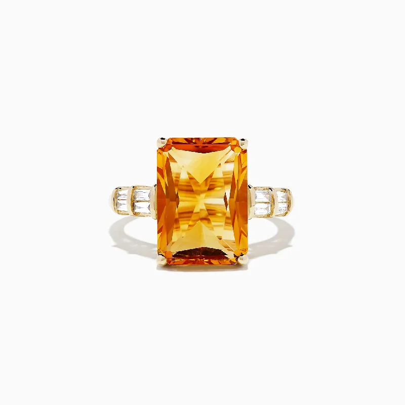 solitaire women's rings -Sunset 14K Yellow Gold Citrine and Diamond Ring, 7.02 TCW