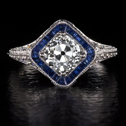 Fairy Engagement Rings -1.41ct GIA CERTIFIED OLD MINE CUT DIAMOND ENGAGEMENT RING SAPPHIRE VINTAGE STYLE