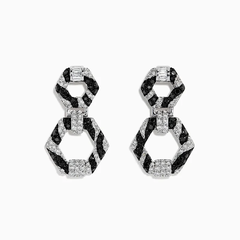 Ladies Gothic Earrings -14k White Gold Black and White Diamond Zebra Print Earrings