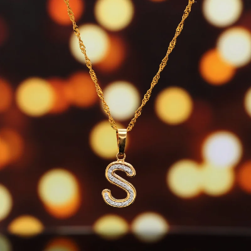 Ladies Smooth Necklaces -locket necklaces for women -Gold Necklace (Chain with S Shaped Alphabet Letter Pendant) 18KT - FKJNKL18K9422