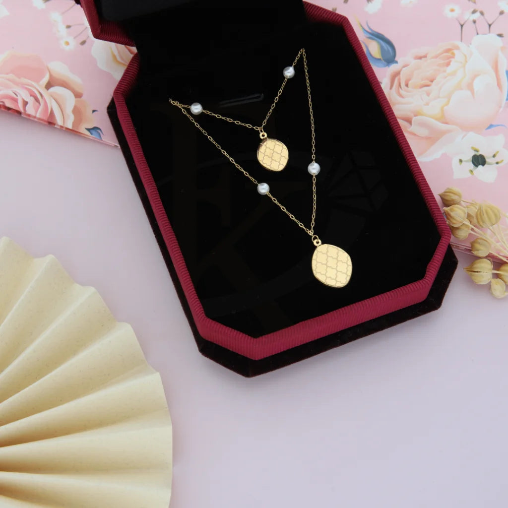 Ladies Triangle Necklaces -teardrop gemstone necklaces -Gold Classy Old Pattern in Hanging Oval shaped Necklace 21KT - FKJNKL21KM8252