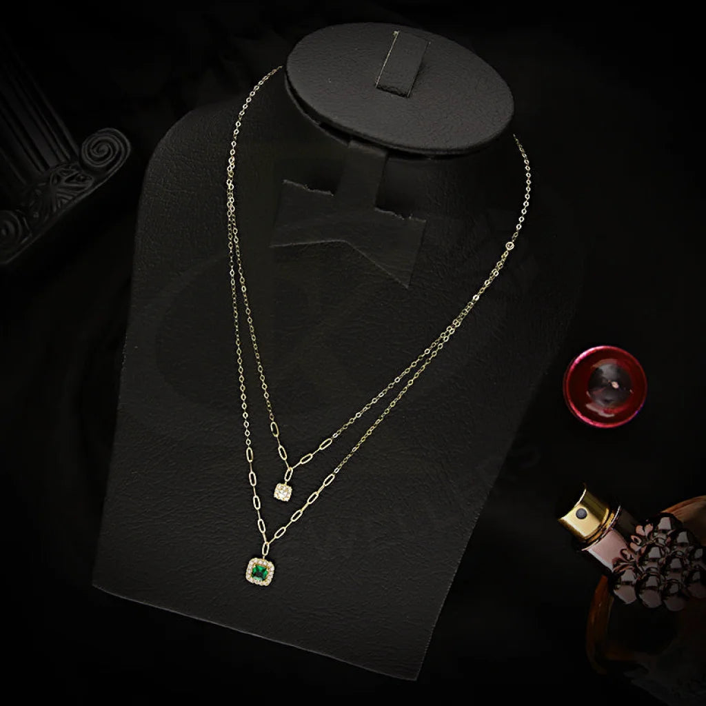 Ladies Smooth Necklaces -vintage necklaces for women -Gold Double Solitaire Necklace 18KT - FKJNKL18KM5357