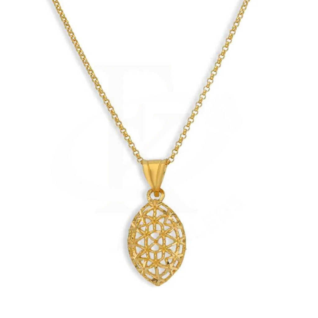 Ladies White Necklaces -trendy fashion necklaces -Gold Necklace (Chain with Marquise Shaped Pendant) 21KT - FKJNKL21K3075