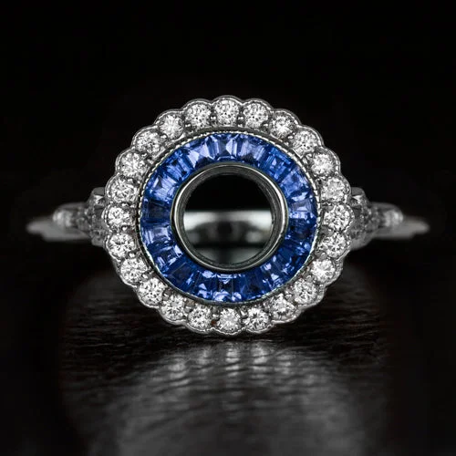 Curved Engagement Rings -SAPPHIRE DIAMOND ENGAGEMENT RING SETTING SEMI MOUNT ART DECO VINTAGE STYLE