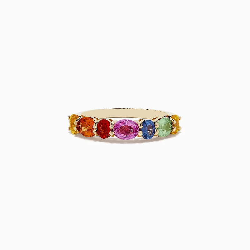 good luck women's rings -Watercolors 14K Yellow Gold Multi Sapphire Ring, 2.00 TCW