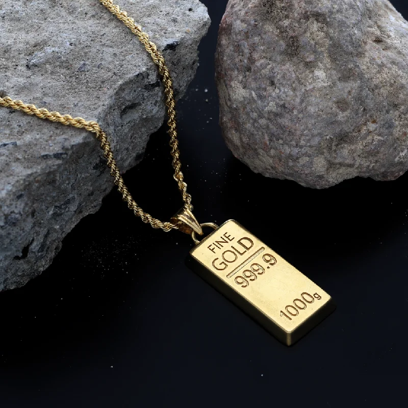 Ladies Dog Necklaces -beach necklaces for vacations -Gold Necklace (Chain with Gold Bar Shaped Pendant) 18KT - FKJNKL18K9196