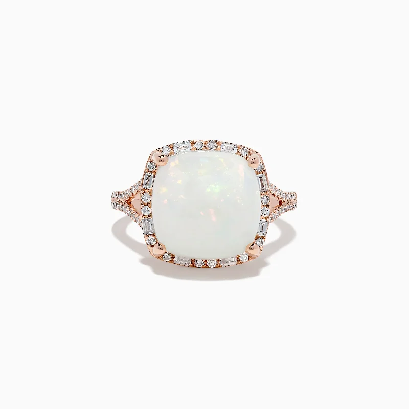 trendy women's rings -Aurora 14K Rose Gold Opal and Diamond Ring