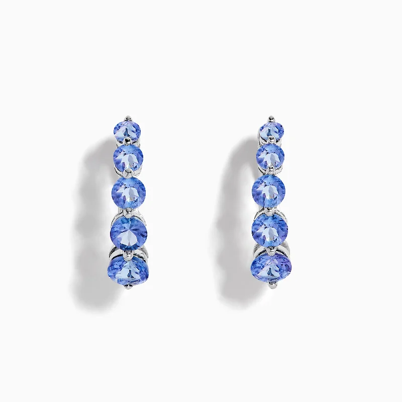 Ladies Ruby Earrings -Nahla Siri Sterling Silver Tanzanite Hoop Earrings