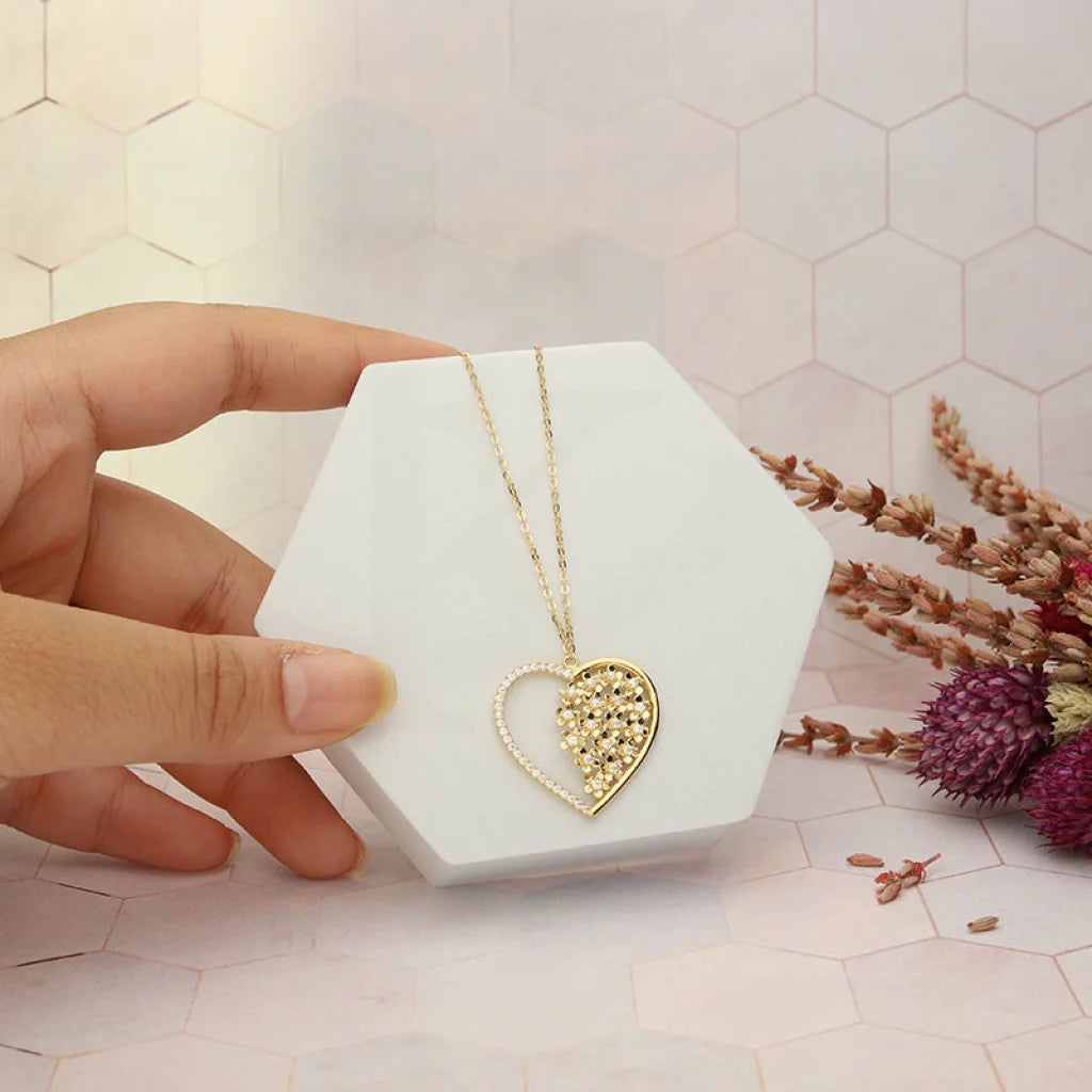 Ladies Glitter Necklaces -name necklaces for women -Gold Heart Shaped Necklace 18KT - FKJNKL18K5272