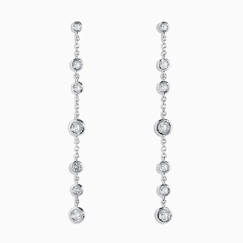 Ladies Knotted Earrings -14K White Gold Diamond Stationary Drop Earrings