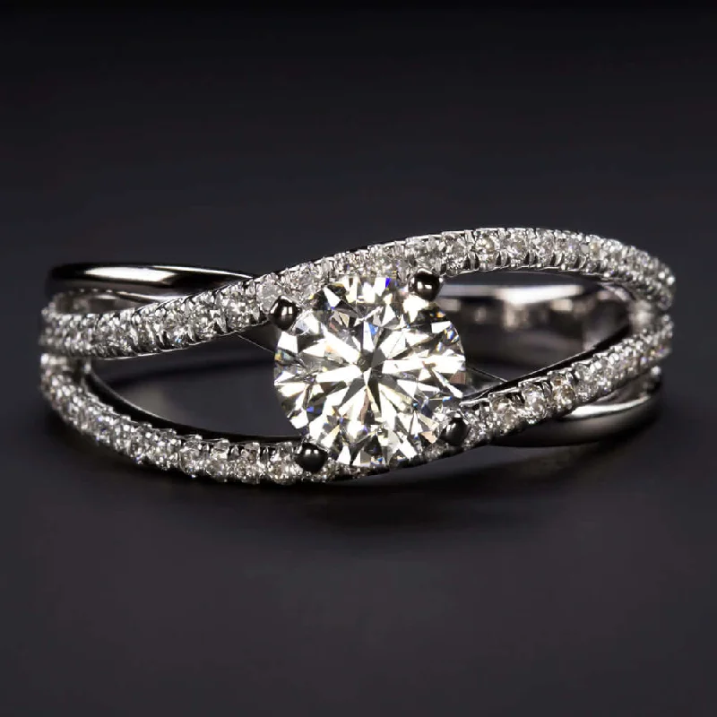 Geometric Engagement Rings -1.5ct F-G SI2 DIAMOND ENGAGEMENT RING NATURAL ROUND CUT WHITE GOLD SPLIT SHANK