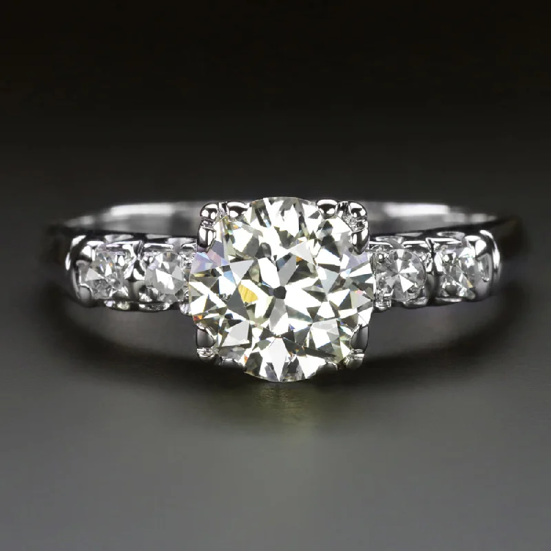 Gold Engagement Rings -1.25 CARAT OLD EUROPEAN CUT DIAMOND ENGAGEMENT RING VINTAGE WHITE GOLD NATURAL