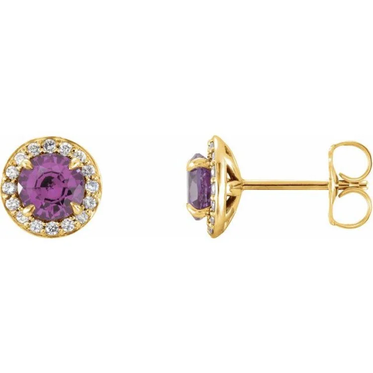 Ladies Hippie Earrings -14K Yellow 5 mm Natural Amethyst & 1/8 CTW Natural Diamond Earrings