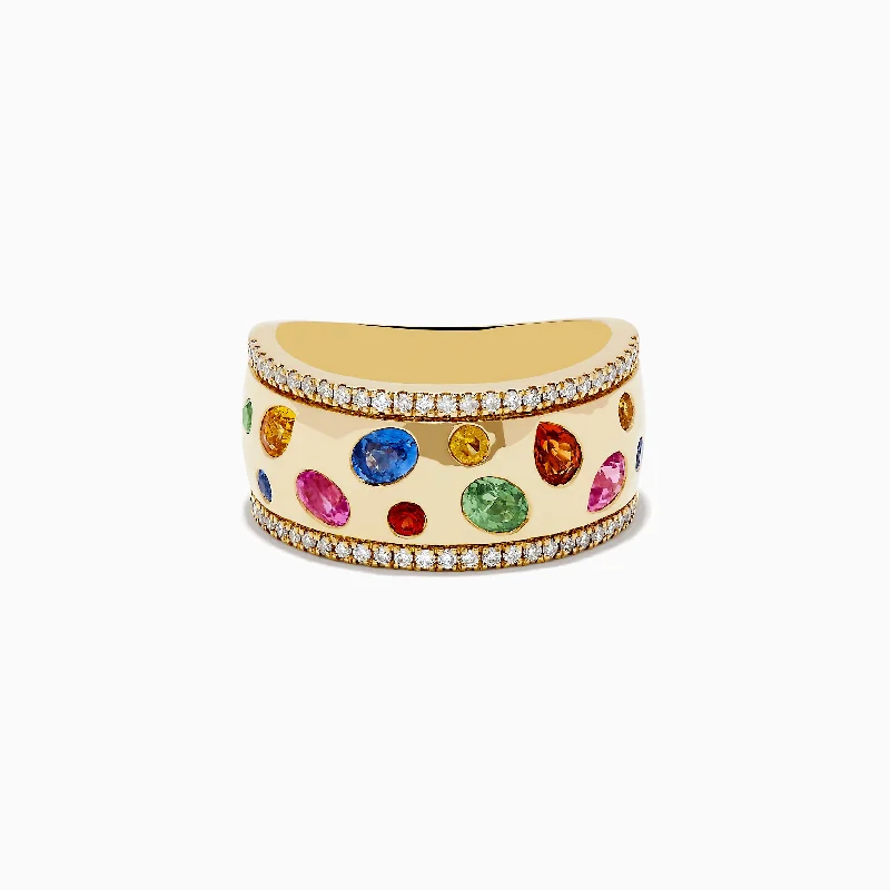 oval-cut women's rings -Watercolor 14k Yellow Gold Bezel Set Multi Sapphire Ring