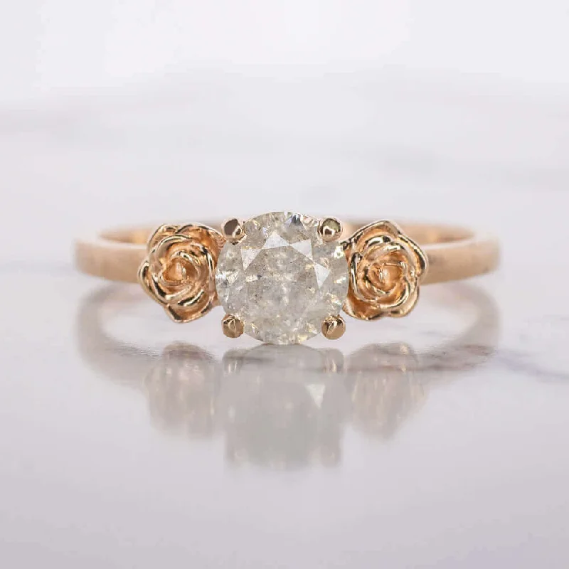 Comfort Fit Engagement Rings -FLORAL ROUND CUT RUSTIC NATURAL DIAMOND ENGAGEMENT RING ROSE GOLD SATIN COCKTAIL