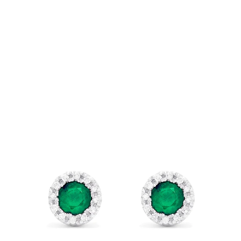 Ladies Fringe Earrings -Brasilica 14K White Gold Emerald and Diamond Stud Earrings, 0.82 TCW