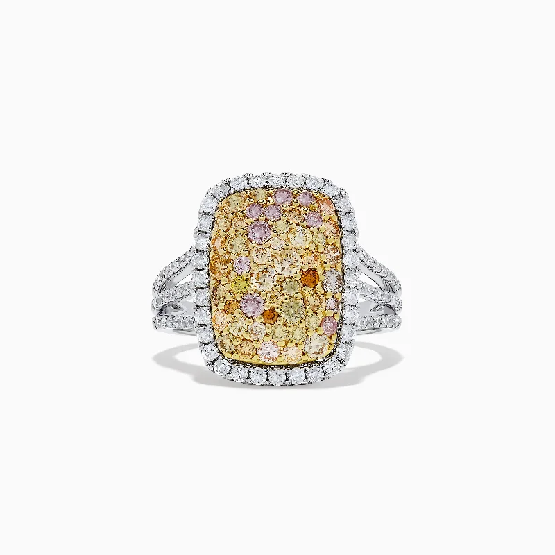 channel set women's rings -14K Two Tone Gold Yellow and White Diamond Ring, 1.60 TCW