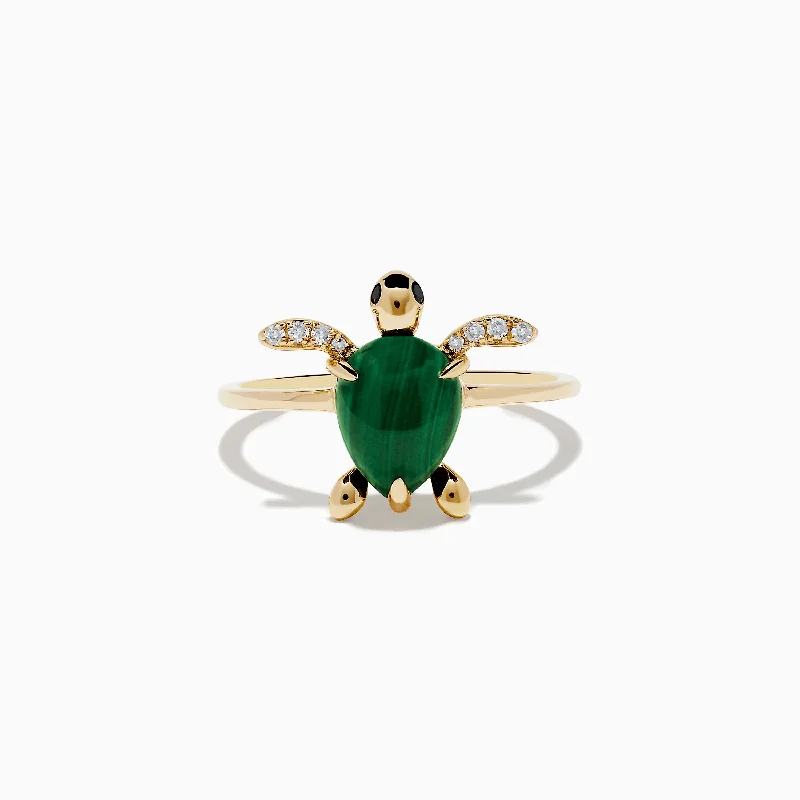 topaz women's rings -Seaside 14K Yellow Gold Malachite and Diamond Turtle Ring