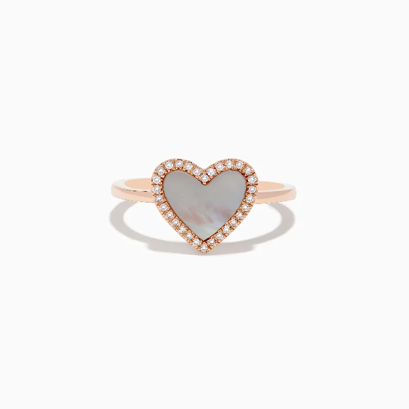 pave set women's rings -14K Rose Gold Mother of Pearl and Diamond Heart Ring