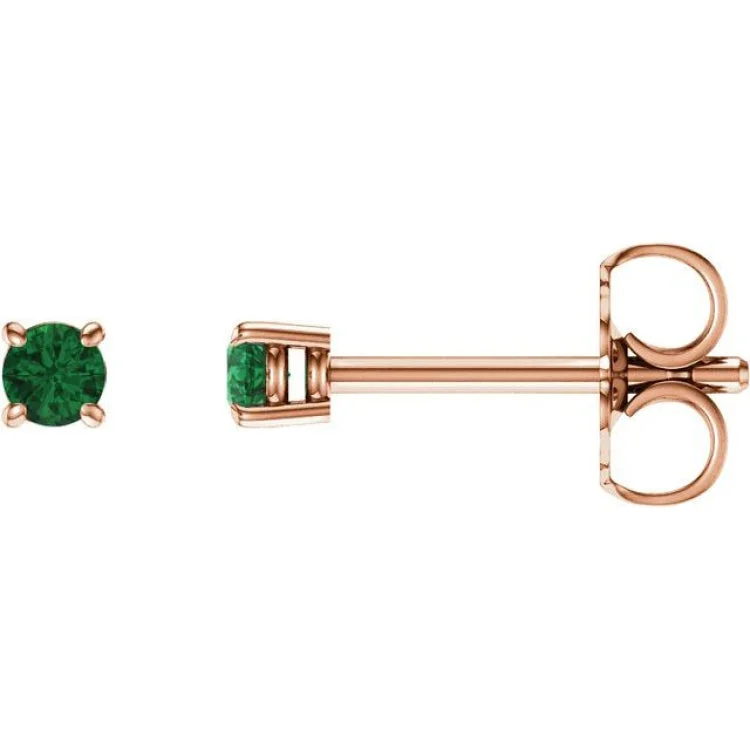 Ladies Diamond Earrings -14K Rose 2.5 mm Natural Emerald Stud Earrings