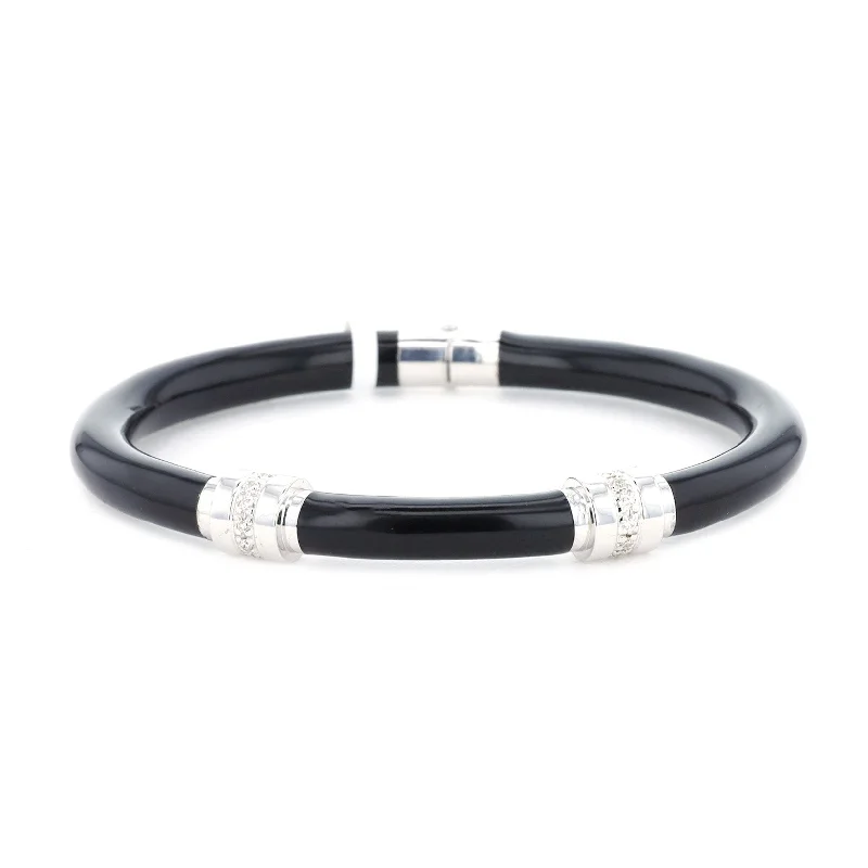 Ladies Bracelets Layered Style-0.16 ctw Diamond Sterling Silver & Enamel Bangle Bracelet