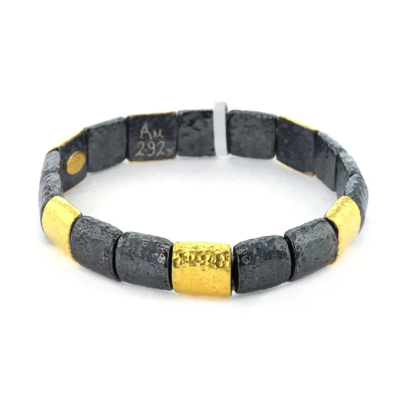 Ladies Bracelets for Innovators-Silver & 24K Gold Stretch Bracelet