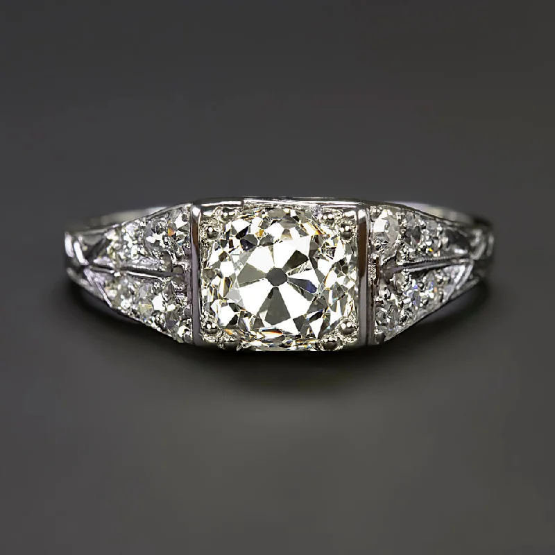 Zodiac Engagement Rings -VINTAGE 1.40ct OLD MINE CUT DIAMOND ENGAGEMENT RING G-H SI1 PLATINUM ART DECO