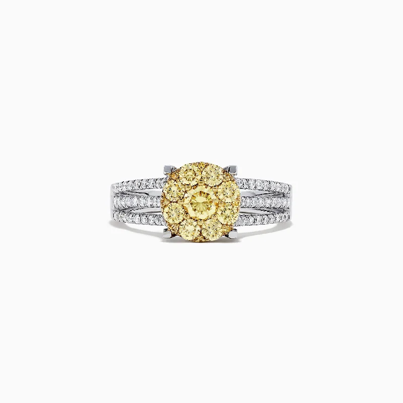 delicate women's rings -Canare 14K 2-Tone Gold Yellow Diamond Bouquet Ring, 1.00 TCW