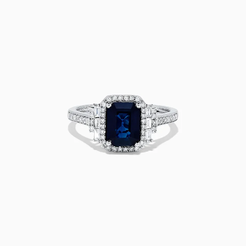 cocktail women's rings -Royale Bleu 14K White Gold Sapphire and Diamond Ring, 0.56 TCW