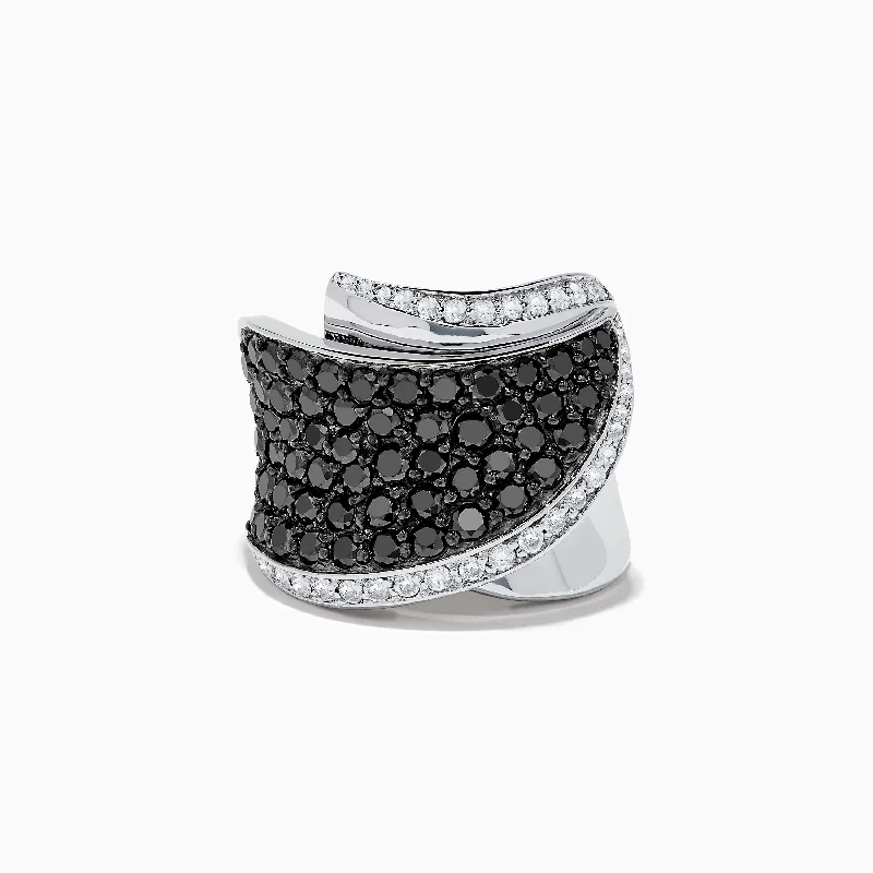 eco-friendly women's rings -14K White Gold Black and White Diamond Ring