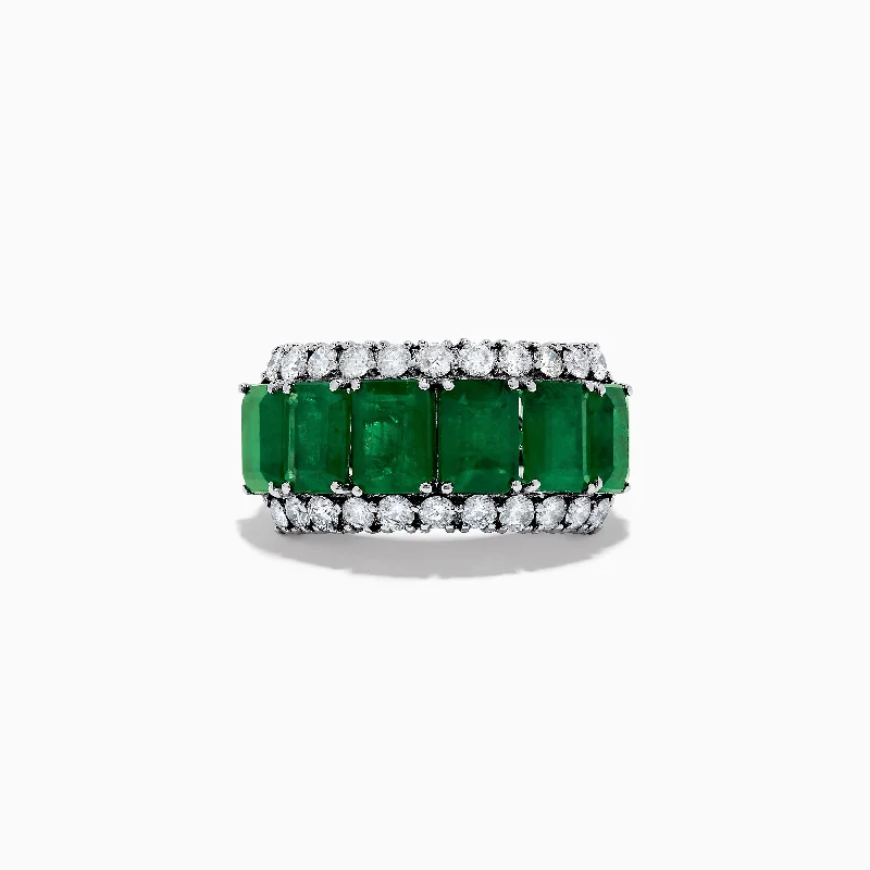 letter-engraved women's rings -Brasilica 14K White Gold Emerald and Diamond Ring