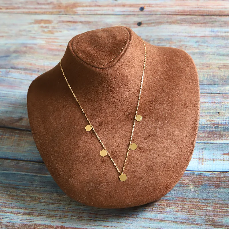 Ladies Acrylic Necklaces -matching couple necklaces -Gold Hexagon Shaped Necklace 18KT - FKJNKL18K9363