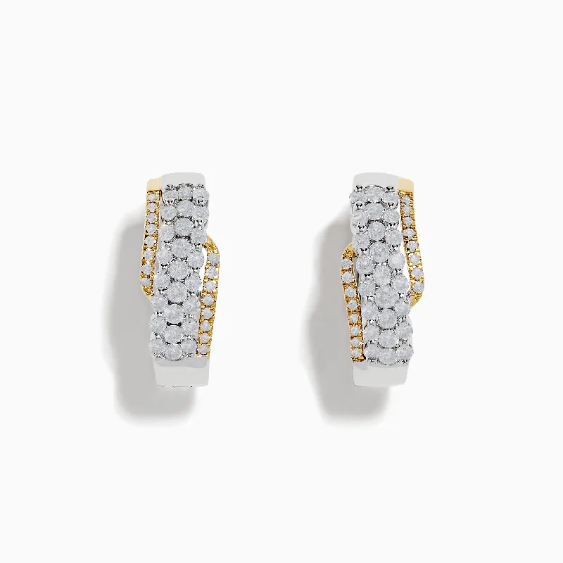 Ladies Opal Earrings -Duo 14K Two Tone Gold Diamond Hoop Earrings