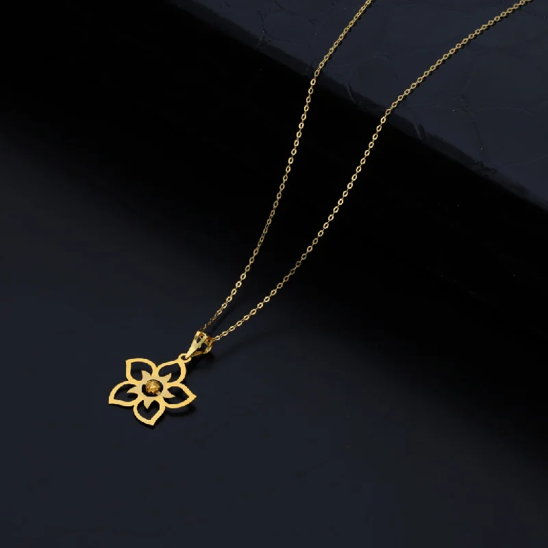 Ladies Lightweight Necklaces -minimalist necklaces for women -Gold Necklace (Chain With Hollow Flower Shaped Pendant) 21KT - FKJNKL21KM9824