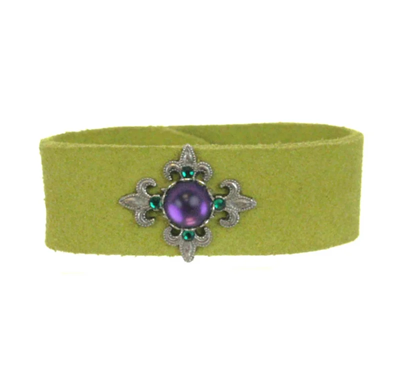 Ladies Bracelets for Beach-Fleur De Lis Leather Bracelet 1" Suede