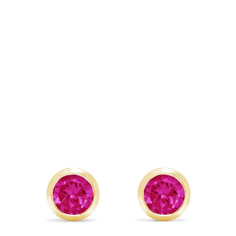 Ladies Glass Earrings -Ruby Royale 14K Yellow Gold Bezel Set Ruby Stud Earrings, 1.14 TCW