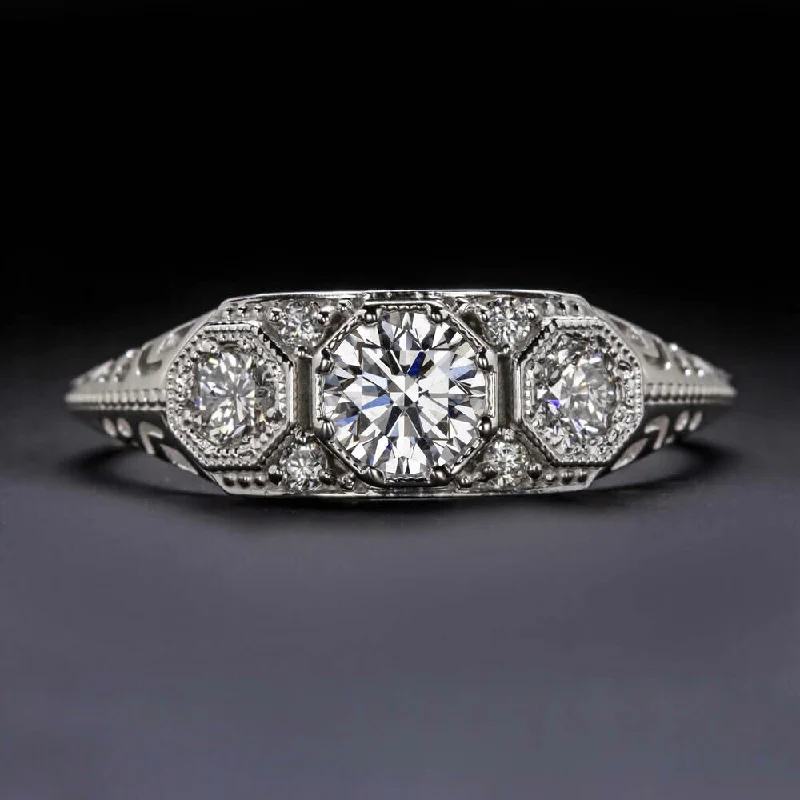 Cluster Engagement Rings -3/4ct GIA CERTIFIED DIAMOND VINTAGE STYLE ENGAGEMENT RING VERY GOOD ROUND CUT