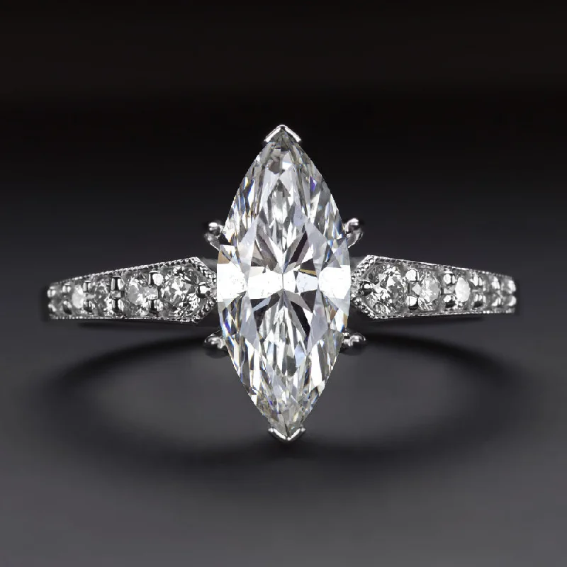 Heavy Engagement Rings -2.5 CARAT MARQUISE SHAPE CERTIFIED DIAMOND ENGAGEMENT RING VINTAGE STYLE 14k