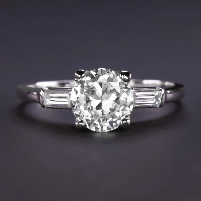 Open Band Engagement Rings -1.23ct VINTAGE DIAMOND ENGAGEMENT RING CERTIFIED D-E SI OLD CUT PLATINUM ESTATE