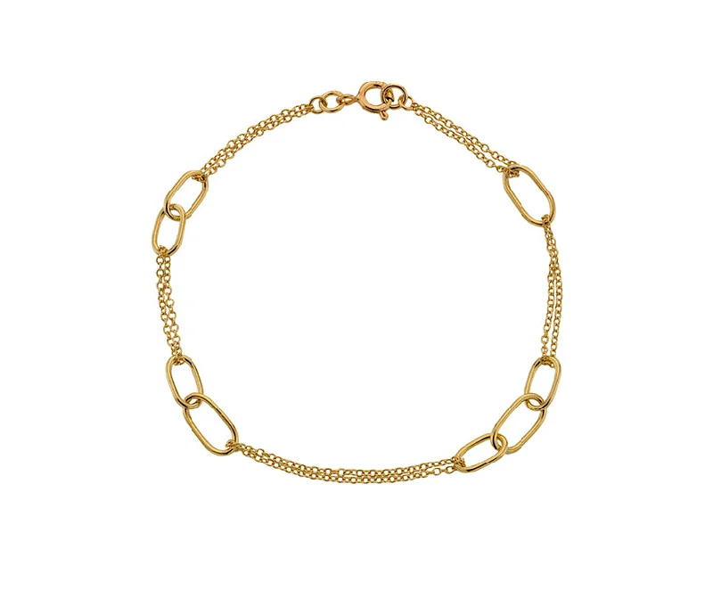 Ladies Bracelets Layered Style-9ct Yellow Gold Oblong Station Bracelet