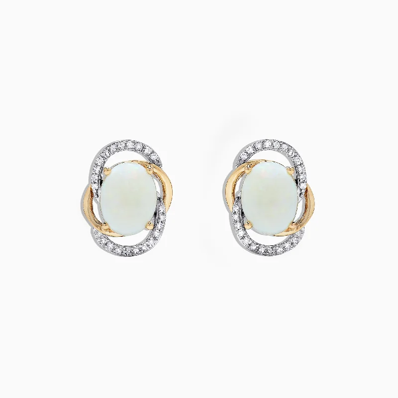 Ladies Custom Earrings -Aurora 14K Two Tone Gold Opal and Diamond Stud Earrings, 2.06 TCW