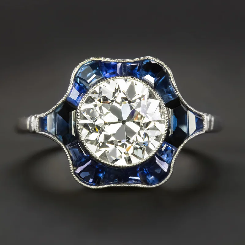 Enamel Engagement Rings -2.27ct OLD EUROPEAN CUT DIAMOND ENGAGEMENT RING SAPPHIRE PLATINUM VINTAGE STYLE