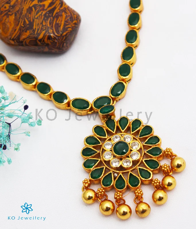 Ladies Signature Necklaces -trendy 2025 necklaces for women -The Abhishi Silver Kempu Necklace (Green)