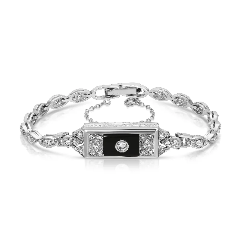 Ladies Bracelets for Bridesmaids-1940s Estate Diamond Onyx Bracelet