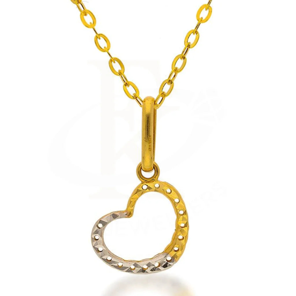 Ladies Cheap Necklaces -horizontal bar necklaces -Gold Necklace (Chain with Dual Tone Heart Pendant) 18KT - FKJNKL18K2075