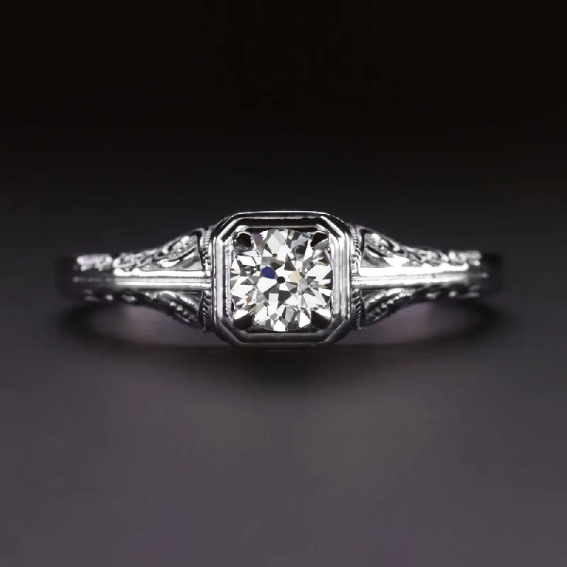 Dreamy Engagement Rings -OLD EUROPEAN CUT DIAMOND ENGAGEMENT RING VINTAGE STYLE SOLITAIRE 14k WHITE GOLD