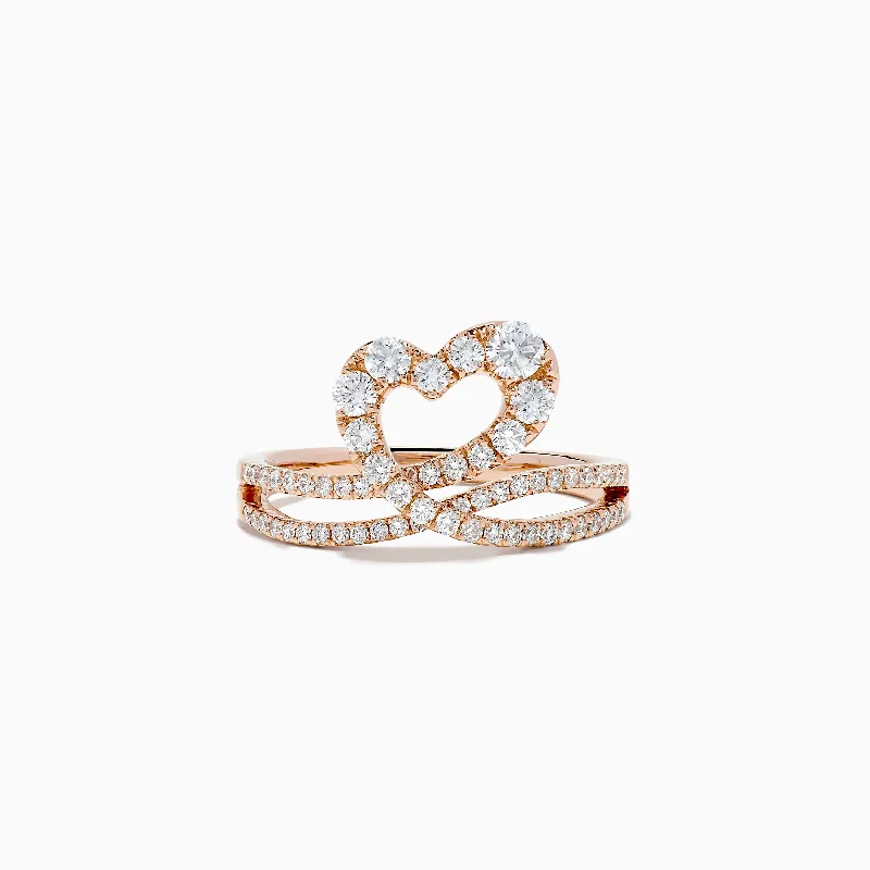 silver-plated women's rings -Pave Rose 14K Gold Diamond Heart Ring, 0.66 TCW