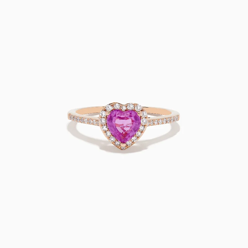 wedding bands for women -Novelty 14K Rose Gold Pink Sapphire and Diamond Heart Ring